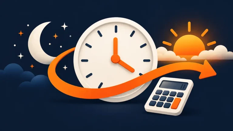 Como calcular horas após meia-noite: passo a passo 1 Relógio entre uma lua e um sol nascente, representando um período que atravessa a meia-noite.