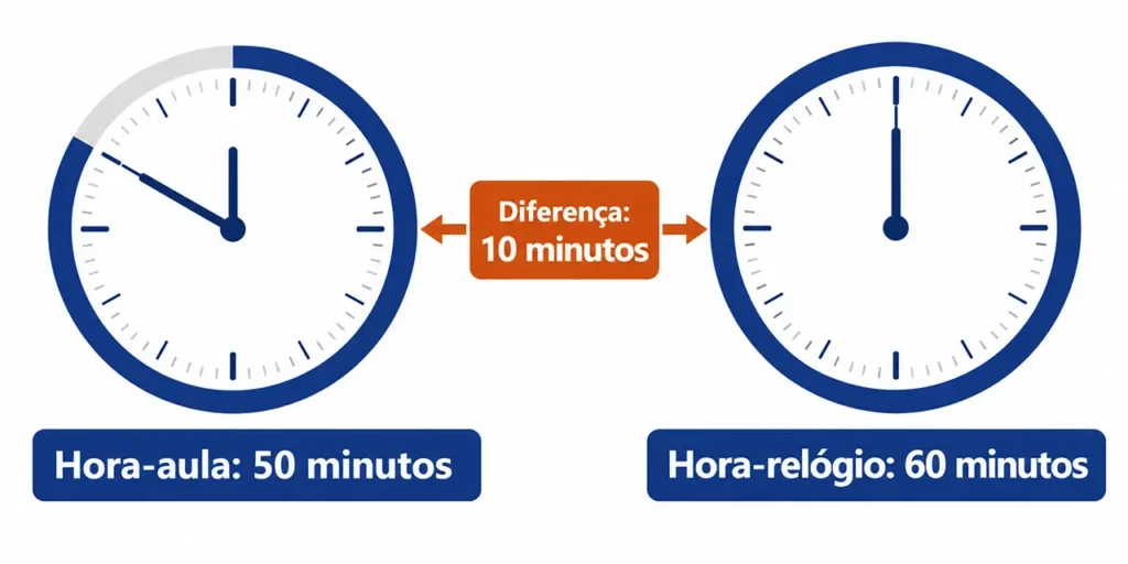 Comparação entre uma hora-aula de 50 minutos e uma hora-relógio de 60 minutos